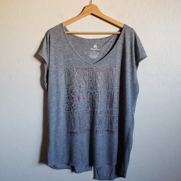 Disney Parks Mickey Mouse Top Split Back Celebrate Food Wine Grey Size Womens XL - Picture 1 of 10